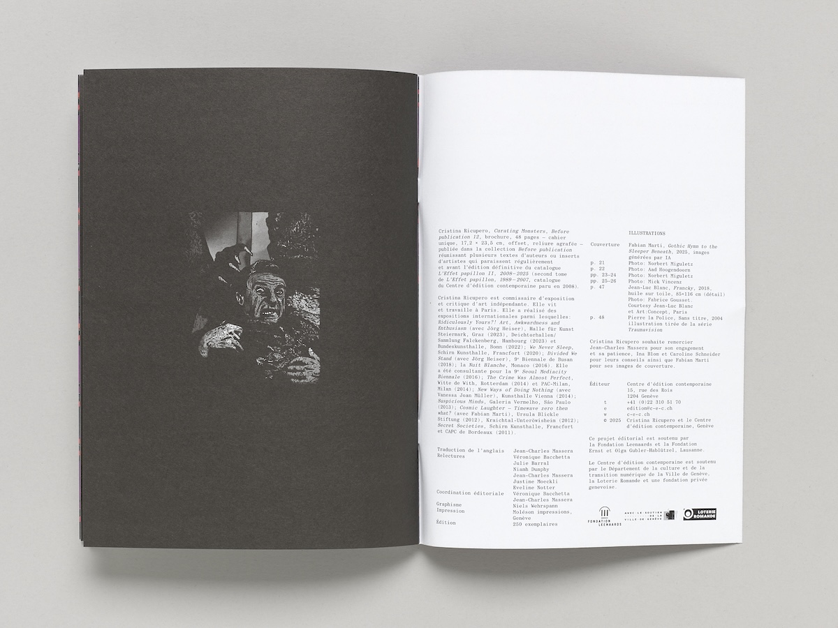 Cristina Ricupero, Curating Monsters, Before publication 12, éd. du CEC, Genève, 2025 © Sandra Pointet